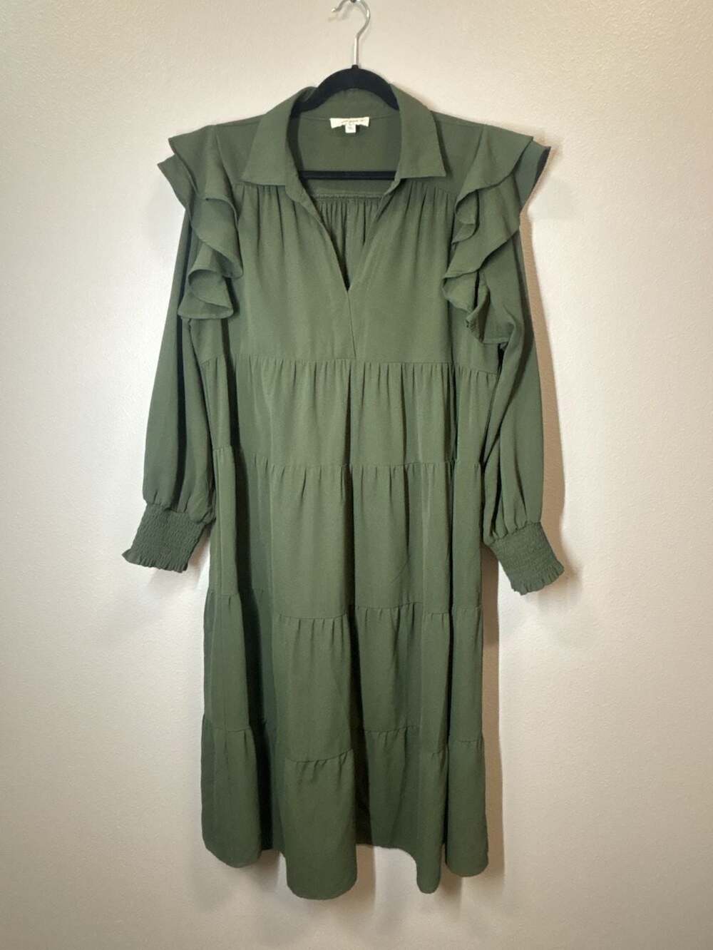 Umgee Plus Size Olive Green Tiered Ruffle Midi Dress Size XL